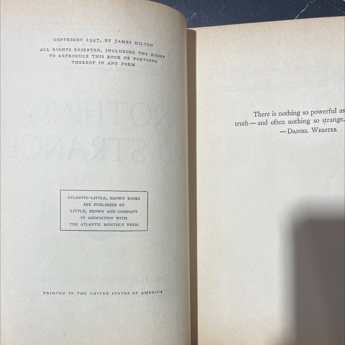 nothing so strange book, by james hilton, 1947 Hardcover