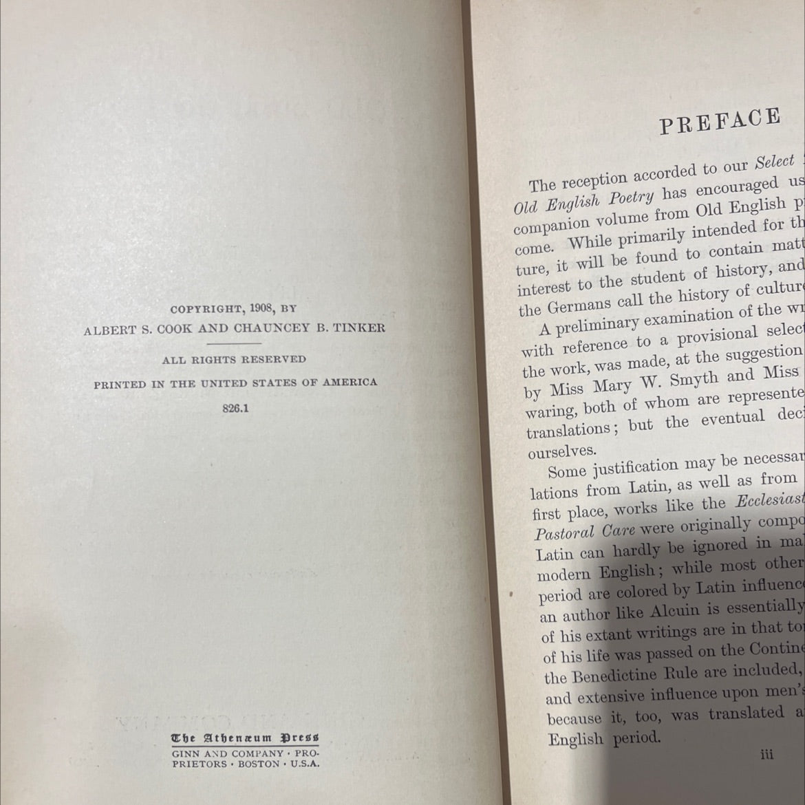 select translations from old english prose book, by albert s. cook, chauncey b. tinker, 1908 Hardcover