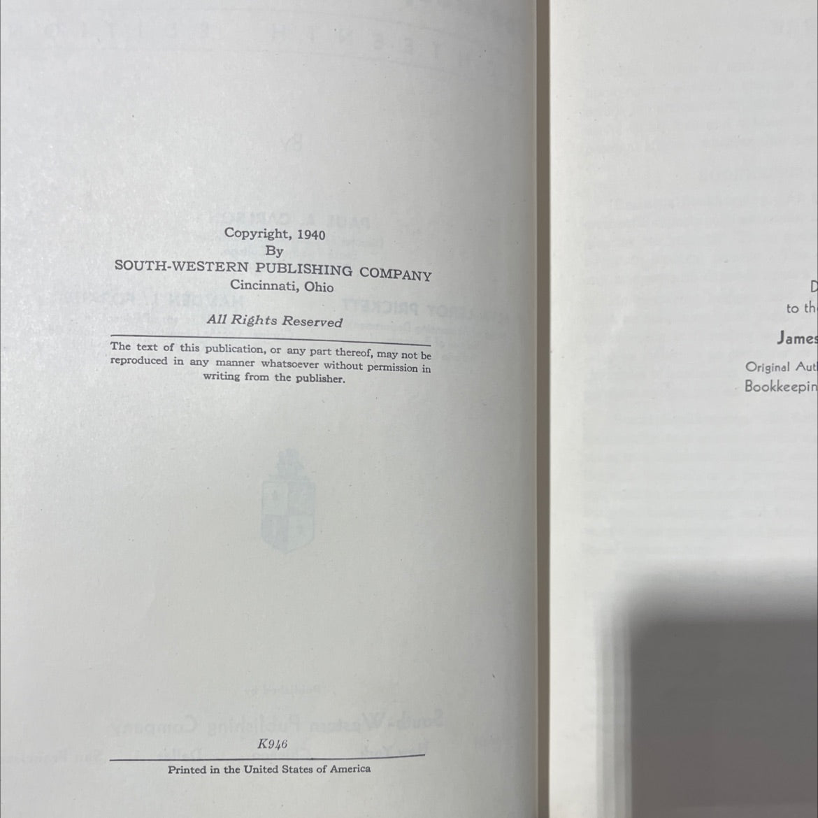 20th century bookkeeping and accounting book, by Paul A. Carlson, Alva Leroy Prickett, Hamden L. Forkner, 1940 Hardcover