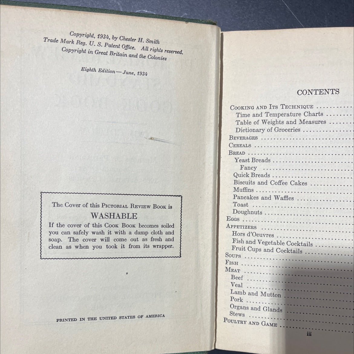 pictorial review standard cook book book, by Chester H. Smith, 1934 Hardcover